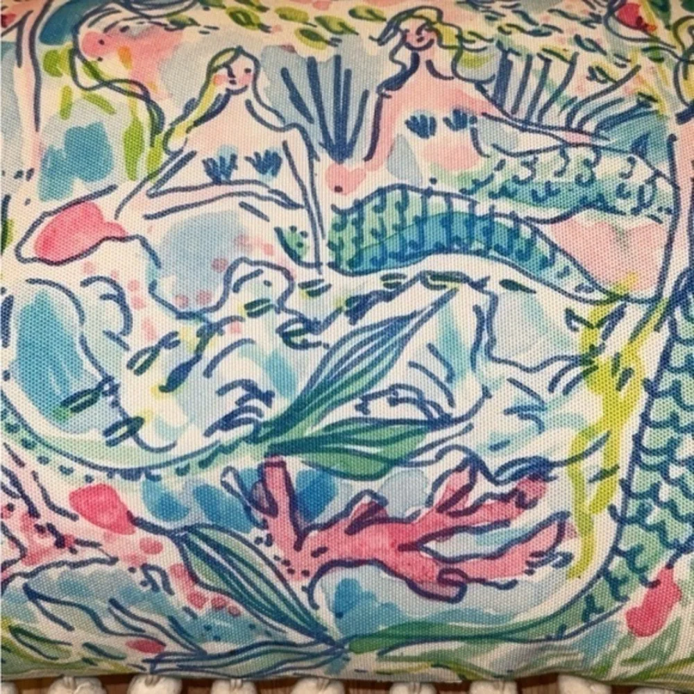 Lilly Pulitzer Mermaid Preppy Outdoor Pom Pom‎ Pillow 12 x 20